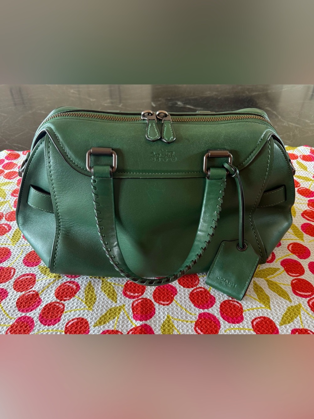 Coach Ace Satchel Bag Green Leather with Braided Handles